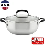 Kitchen Induction Pots Pans W/ Lid Stainless Steel Slow Cook Saute 4 Quart New. Fixed Price $61.86.