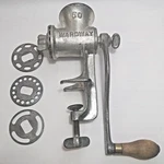 Vtg Wardway No. 50 Meat Grinder Montgomery Wood Handle Plates Complete. Fixed Price $14.99.