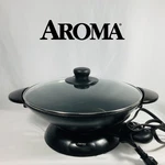 Aroma AEW-306 Electric Wok 5-QT Nonstick Stir Fry Pan Skillet With Lid 1400W. Fixed Price $77.00.