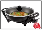 Ovente 132 Sq. In. Black Electric Wok - Nonstick, Tempered Glass Lid. Fixed Price $39.20.