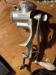 Universal No. 72 Cast Iron Meat Grinder With Clamp-on Hand Crank. Fixed Price $20.00.