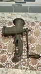 Enterprise No. 10 Manual Meat Grinder Gray Metal Handle Clamp Blades 8" X 12". Fixed Price $30.00.