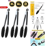 Kitchen Tongs 9 Inch Silicone Food Set Of 3 For Cooking Grilling Bbq. Fixed Price $23.86.