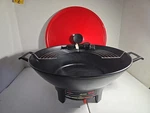 6 Qt Electric Wok Red 79525 Vtg With Cord Lid Wire Grill. Fixed Price $25.00.