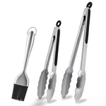 Rfscdi Stainless Steel Kitchen Tongs & Basting Brush Set Heat Resistant Up .... Fixed Price $27.62.