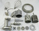 Lot Of Vintage Kitchenaid Hobart Attachments -grinder, Whisk, Slicer, Hook, Ring. Fixed Price $175.00.