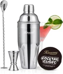 Cocktail Shaker Set 24OZ 3PC Stainless Steel Martini Mixer W/ Recipe Guide. Fixed Price $17.95.