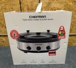 Chefman RJ15-15-TO Triple Slow Cooker & Buffet Server. Fixed Price $80.00.