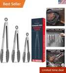 Kitchen Tongs With Silicone Tips Set Of 3 Heat Resistant For Serving Fo.... Fixed Price $23.99.