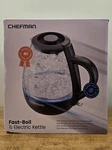 Chefman Fast Boil Electric Kettle, Swivel Base/ Auto Shut-off/ Drip Free, New. Fixed Price $19.99.