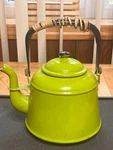 Old Fashioned Avocado Green Enamel Tea Kettle Handled Pot Hot Water. Fixed Price $26.99.