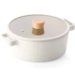 Neoflam Fika 2.7QT Nonstick Stock Pot, Glass Lid With Wood Knob. Fixed Price $45.00.