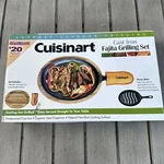Cuisinart Cast Iron Fajita Pan Set Sizzler Skillet Oval Wood Tray Holder CFS219. Fixed Price $35.00.