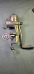 Vintage Maid Of Honor Meat Grinder 4702-35 Wooden Blue Stripe Handle. Fixed Price $9.99.