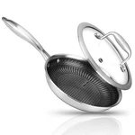 Nutrichef 8IN Stir Fry Pan W/glass Lid Triply Steel Cookware Dishwasher Safe. Fixed Price $47.99.