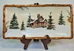 St. Nicholas Square Snow Valley 14" Treat Tray Cookie Platter Log Cabin Pinecone. Fixed Price $28.45.