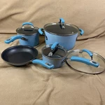 Rachael Ray 8 Piece Nonstick Porcelain Cookware Set Kitchen Pots & Pans Blue Guc. Fixed Price $44.00.