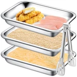 Mumufy Breading Trays Set Of 3 Large Stainless Steel Pans With Tong .... Fixed Price $23.19.