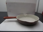 Vintage French Cousances Enameled Brown Cast Iron Skillet Pan # 16 7". Fixed Price $28.25.