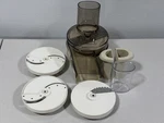 Oster Regency Kitchen Center Food Processor Base, Lid, Chute, 4 Blades Pusher. Fixed Price $29.99.