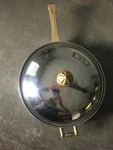 Vintage Continental Cuisine Stainless Steel Mid Century German Skillet Brass. Fixed Price $42.00.