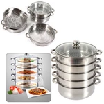 5 Layer Stainless Steel Cooker Steamer Set Pan Pot With Glass Lid. Fixed Price $51.04.