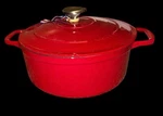 Chasseur French Enameled Cast Iron 3.25 L. Red Round Dutch Oven With Lid New. Fixed Price $135.00.