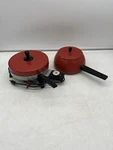 Vintage Red Hoover 8611 Electric Fry Pan Skillet & Sauce Mcm Mid Century Lot. Fixed Price $32.99.