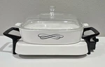 Corning Ware Rare Vintage P-12-ES Trefoil Electromatic Skillet, Warmer, & Lid. Fixed Price $74.50.