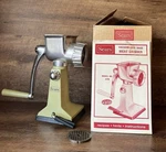Vtg Sears Silver Avocado Green Vacuum Grip Base Meat Grinder/food Chopper Box. Fixed Price $24.95.