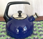 Oneida Tea Kettle Aegean Sea Blue Porcelain Steel Spain Loud Whistling Nice. Fixed Price $24.99.