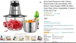Syvio Food Processors With 2 Bowls, Meat Grinder 4 Bi-level Blades. Fixed Price $33.00.