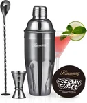 Cocktail Shaker Set Stainless Steel 24 Ounce Mixer With Jigger Bar Spoon Guide. Fixed Price $42.63.