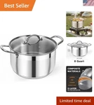 Professional Grade 8 Quart Stock Pot With Tempered Glass Lid For Home Chefs. Fixed Price $50.99.