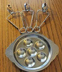 3 Vtg Escargot Snail Tongs 6.25" 4 Beram Rostfrei 18/8 Plates, France/japan. Fixed Price $13.50.