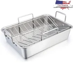 Stainless Steel Roasting Pan Set W/ Rack & Cooling Heavy Duty Bake New. Fixed Price $71.41.
