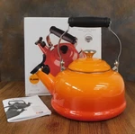 Creuset Enamel On Steel 1.7 Quart Whistling Tea Kettle, Flame - New. Fixed Price $105.95.