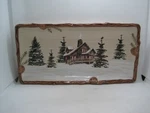 St. Nicholas Square Snow Valley 14 1/4 Rectangular Bread Tray Log Cabin. Fixed Price $22.00.
