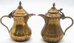 Vintage Set (2) Brass Small Middle Eastern Dallah 7" Tea/coffee Pot. Fixed Price $40.00.