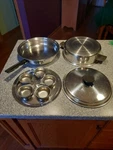 Vollrath Waterless Cookware Stainless Steel Skillet Egg Poacher Regular Dome Lid. Fixed Price $80.00.