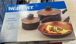 Wearever Piece Nonstick Cookware Set With 9.75" Fry Pan, 1QT & 3QT Sauce Pans. Fixed Price $45.00.