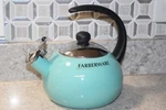 Farberware Luna Whistling Stovetop Tea Kettle Pot Turquoise Aqua Blue. Fixed Price $24.99.