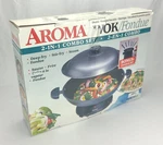 New Aroma Qt. Electric Wok And Fondue Combo Set Model AEW-345-1. Fixed Price $24.99.