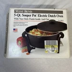 New! West Bend Souper Pot Electric Dutch Oven 5 Quart Non-stick Usa Black Vtg. Fixed Price $74.99.