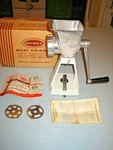 Vintage Dazey 471W White Aluminum Meat Grinder 3 Blades With Original Box. Fixed Price $22.00.