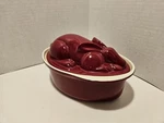 Vintage Chasseur Cast Iron Red Enamel Rabbit Dutch Oven French Baking Dish. Fixed Price $49.99.