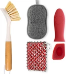5PCS Cast Iron Cleaner Kit With Chainmail Scrubber Brush Sponge Handle Holder. Fixed Price $24.92.