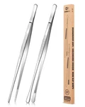 Pcs 12-INCH Kitchen Tweezers Fine Tongs, Stainless In, Silver. Fixed Price $25.62.