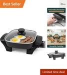 Electric Skillet 8"X8" Non-stick Coating, Tempered Glass Lid, Removable Therm.... Fixed Price $53.99.